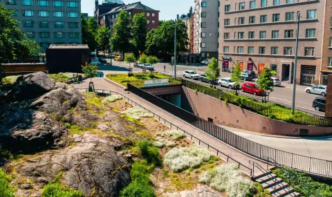 Kivelänkadun puistikon kasvualustassa käytettiin Leca mursketta.