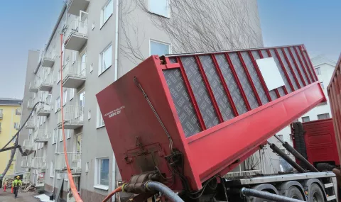 Leca-soran toimitus Anpen puhallusautossa työmaalle.